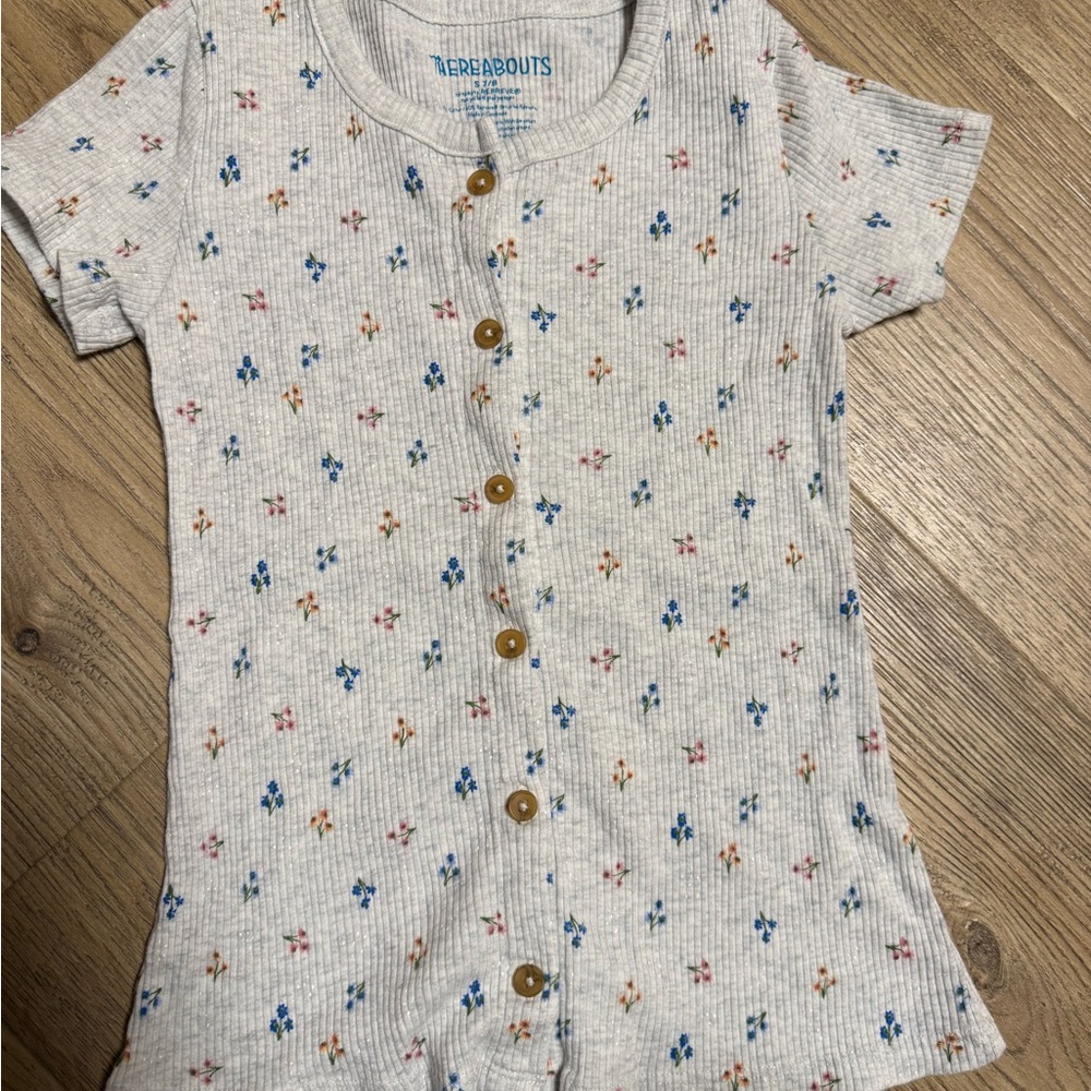 Terra & Sky Kids Button-Up Shirt - Cream with Floral Accents
